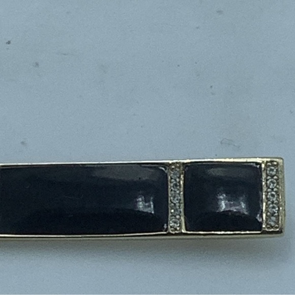 Black and Gold Enamel Bejeweled Bar Pin/Brooch - Picture 3 of 5